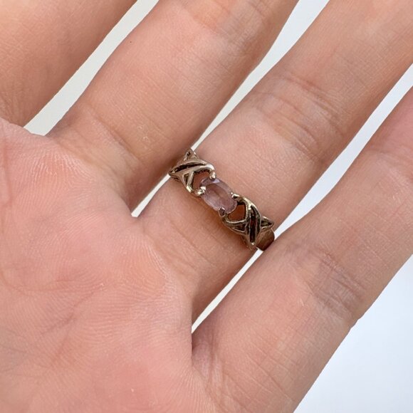 VTG Sterling Silver 925 Rose Quartz Tapered Band Statement Ring Size 6.25 - Picture 4 of 7